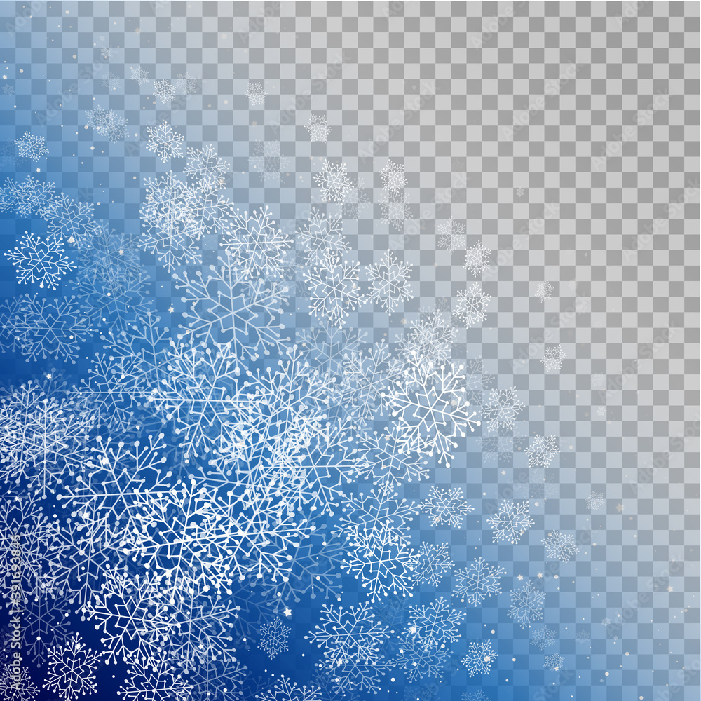 Starry night sky with shiny snowflakes on transparent background - vector element for Christmas and New Year winter holiday design