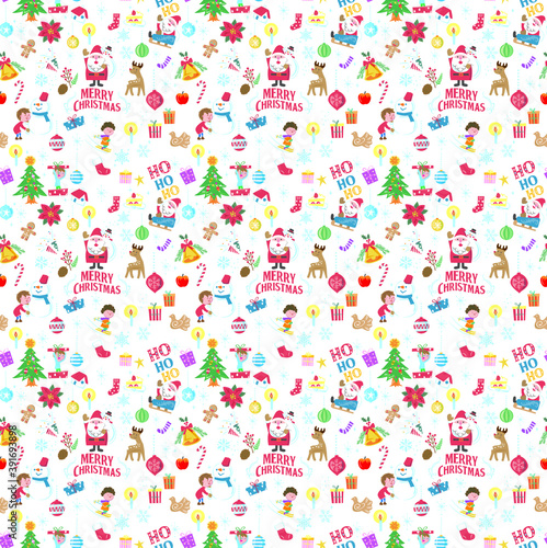 クリスマス　背景素材　シームレスバターン　サンタ
スノーマン　子供　クリスマスツリー　包装紙　パッケージ用　素材
