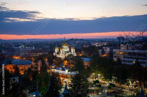 Spassky Cathedral at sunset. View from Goryachaya Mountain. Pyatigorsk. Stavropol region. Russia