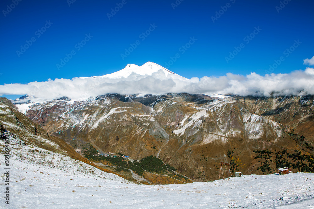 View of Elbrus from Mount Cheget. Elbrus region, Kabardino-Balkaria. Russia View of Elbrus from Mount Cheget. Elbrus region, Kabardino-Balkaria. Russia