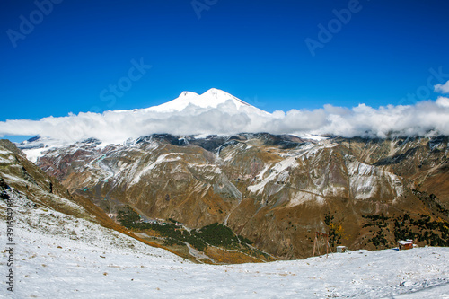 View of Elbrus from Mount Cheget. Elbrus region, Kabardino-Balkaria. Russia