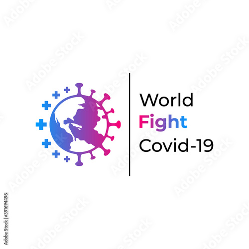 World fight covid-19 logo vector, Stop corona virus spread logo template