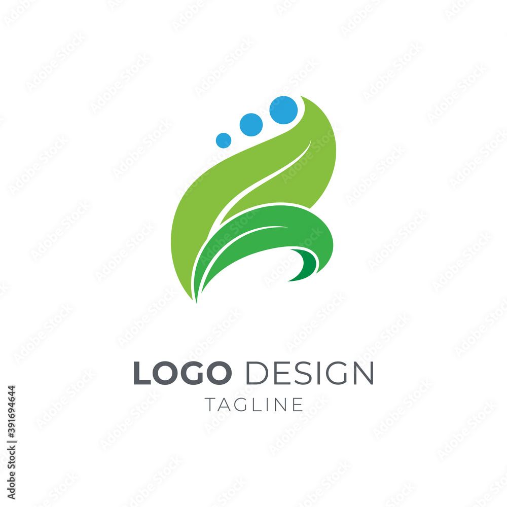 Fototapeta premium Leaf Dew Logo, Green Nature Logo Vector