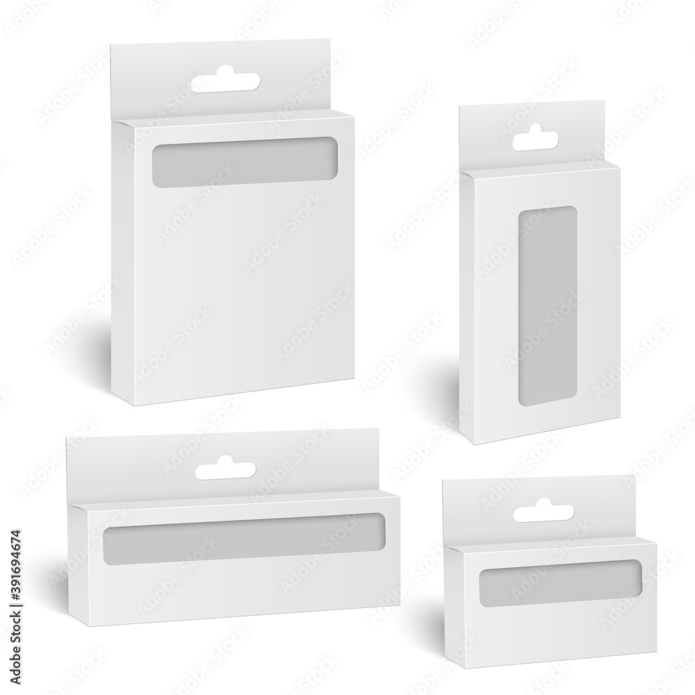 White product mock up package box with window. Vector. White product mock up package box with window. Vector.