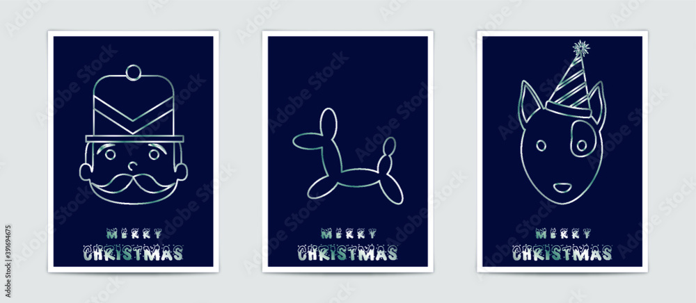 Merry Christmas modern card set elements greeting text lettering blue background. Merry Christmas modern card set elements greeting text lettering blue background.