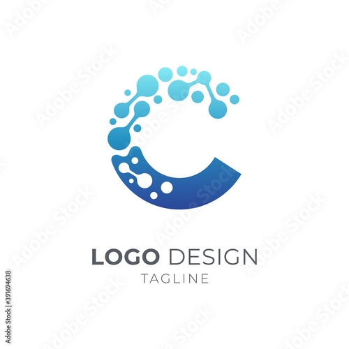 Letter C Molecule Atoms Logo, Dots Science Technology Logo Vector