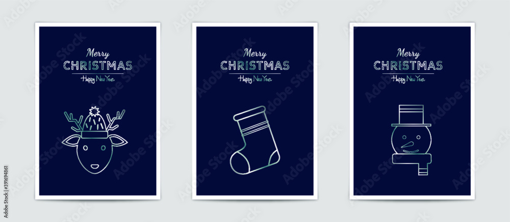 Merry Christmas modern card set elements greeting text lettering blue background. Merry Christmas modern card set elements greeting text lettering blue background.