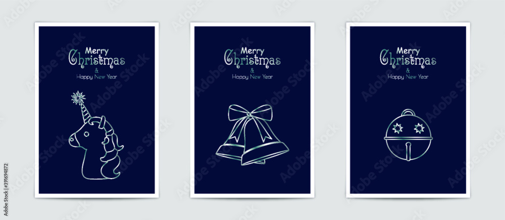 Merry Christmas modern card set elements greeting text lettering blue background. Merry Christmas modern card set elements greeting text lettering blue background.