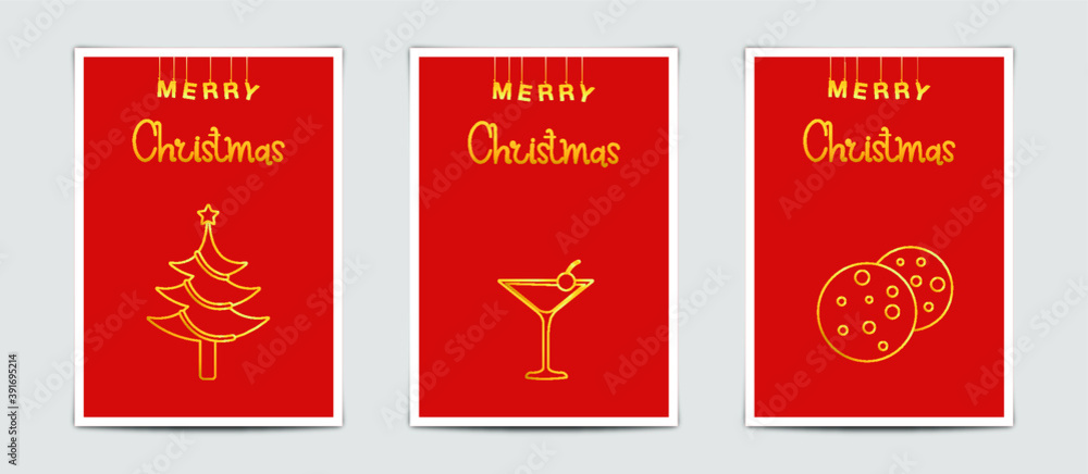 Merry Christmas modern card set elements greeting text lettering red background. Merry Christmas modern card set elements greeting text lettering red background.