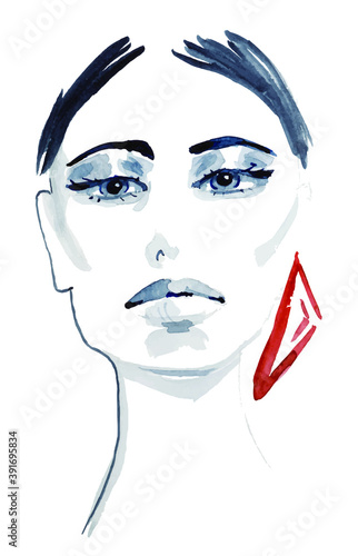 Woman abstract hand drawn watercolor portrait  eps10 vector illustration isolated on white.