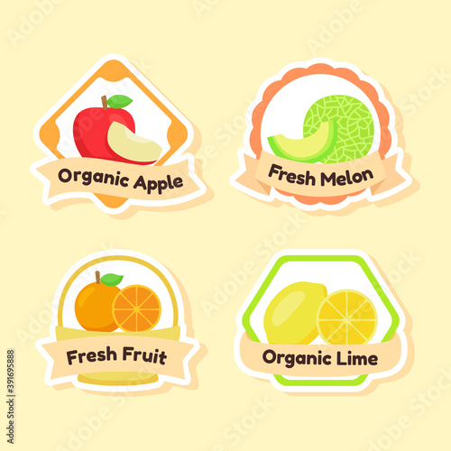 Fruit label element organic apple fresh melon fresh fruit orange organic lime with flat style