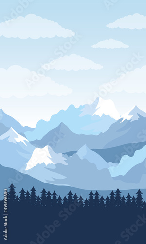 beautiful landscape day forest scene with pines