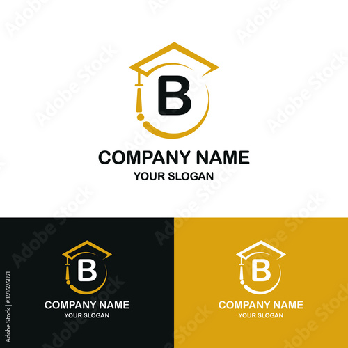 Initial B combine with toga hat icon for education business logo template
