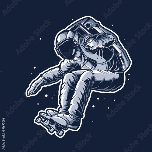 astronaut vector illustration skateboarding