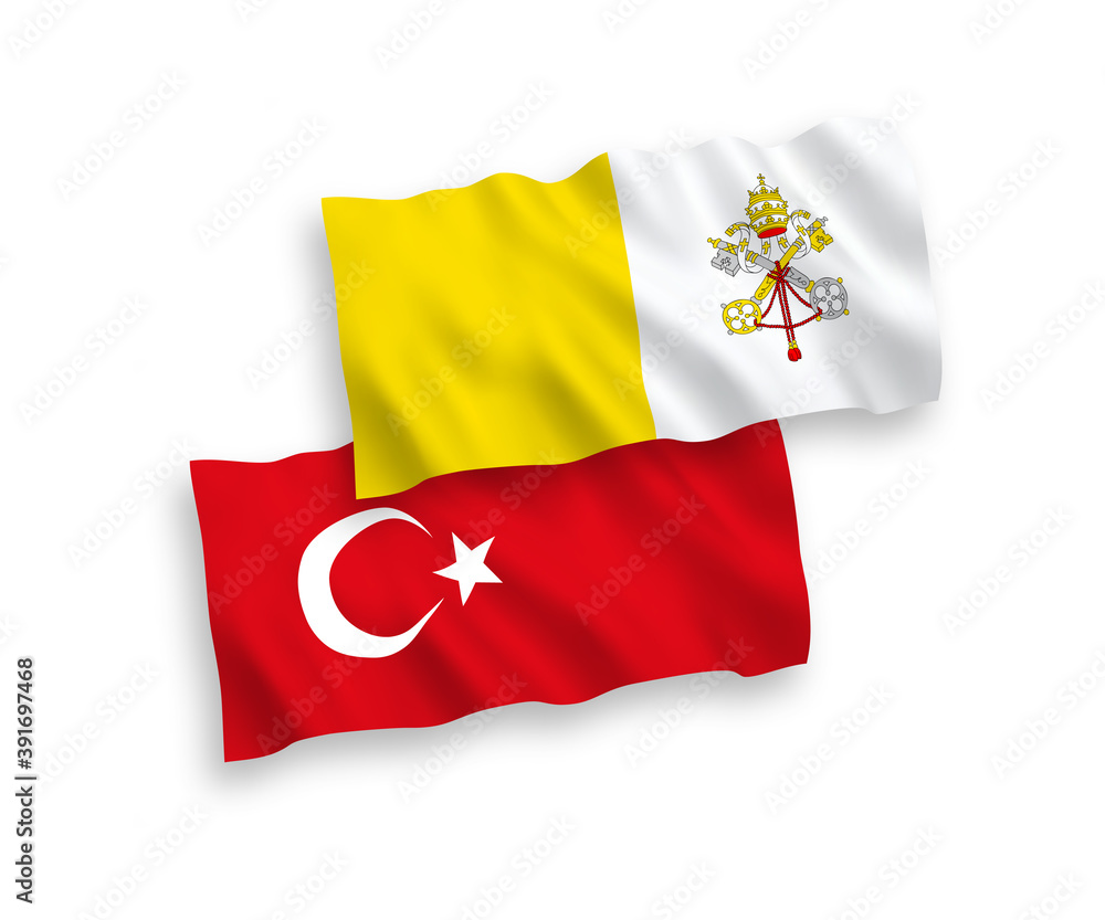 Flags of Turkey and Vatican on a white background Flags of Turkey and Vatican on a white background