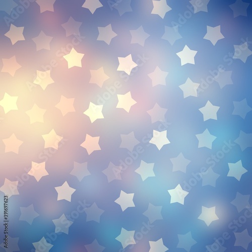 Shiny stars on blue blurred background decorated yellow spotlight. Fantasy illustration for holidays design. photo