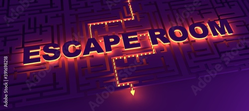 Obraz na plátně Illuminated path across rectangle labyrinth. 3D rendering