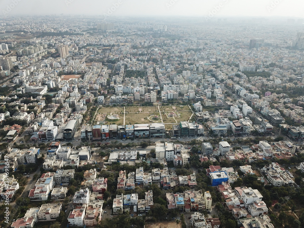 Aerial lake view of the buildings in the center of Bangalore city Aerial lake view of the buildings in the center of Bangalore city