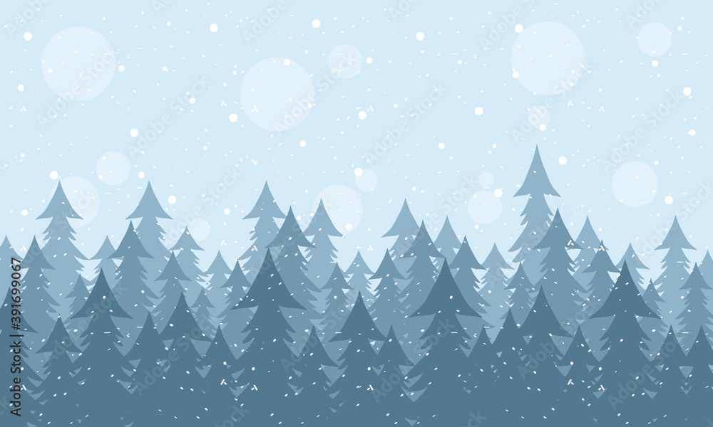 snow scape seasonal scene with pines forest