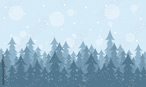 snow scape seasonal scene with pines forest
