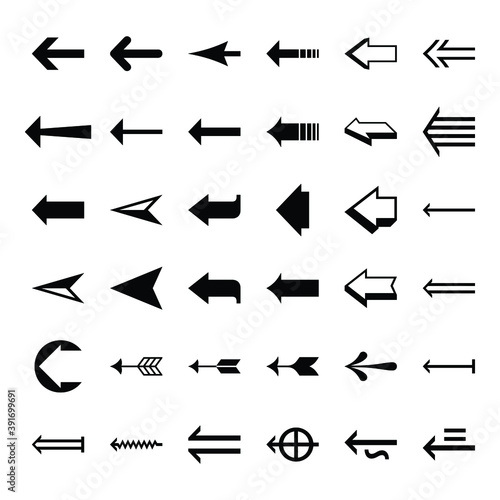 Set arrow icon. Collection different arrows sign. Set of flat icons, signs, symbols arrow for interface design, web design, apps and more. Arrows big black set icons. Arrow icon. Arrow vector