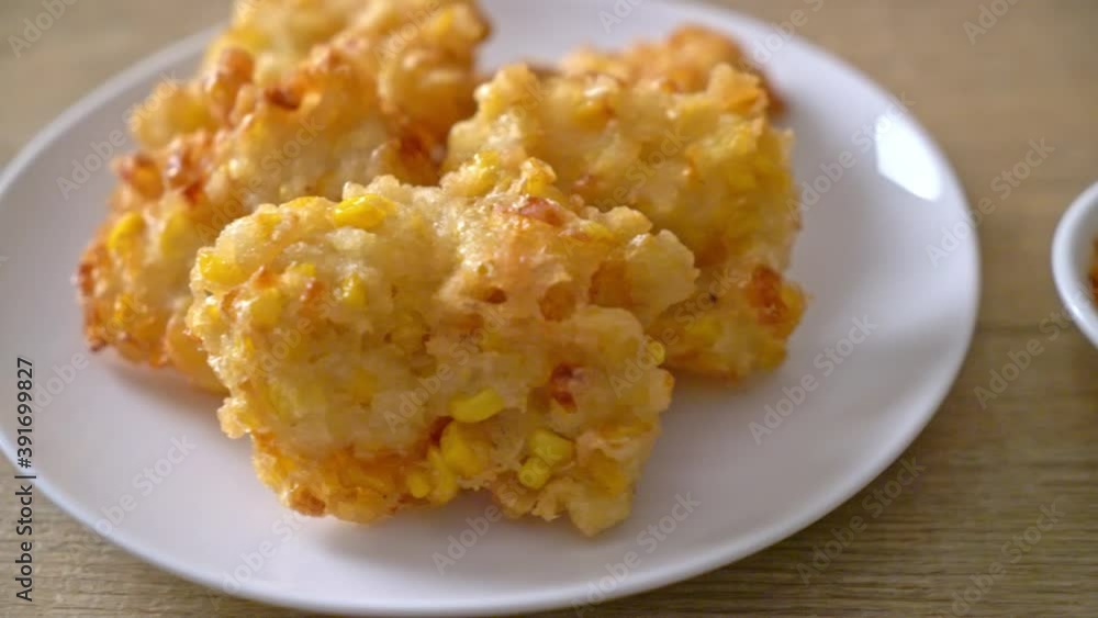 deep fried corn with sauce - vegan and vegetarian food style deep fried corn with sauce - vegan and vegetarian food style