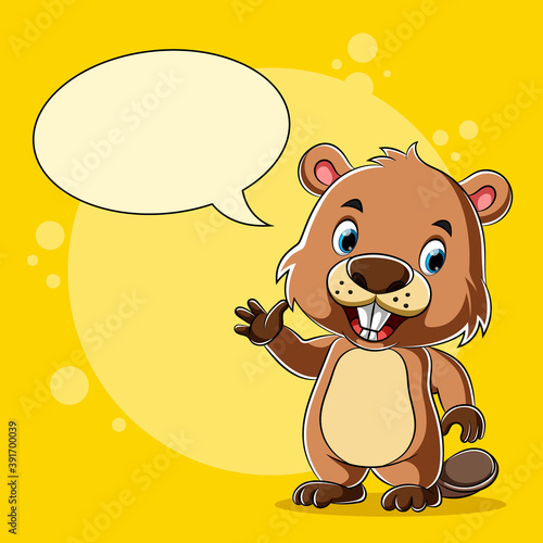 The beaver standing and talking with the blank bubble speech