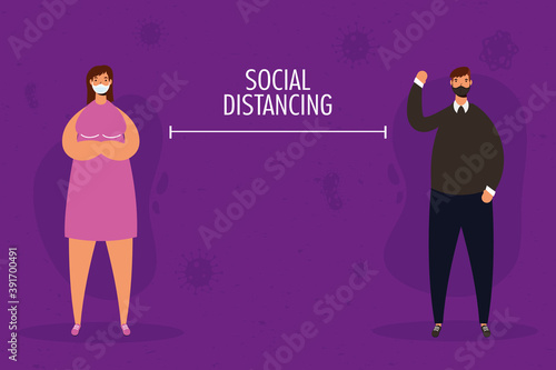 couple practicing social distancing characters