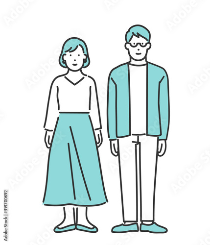 若い夫婦・カップル　全身イラスト素材