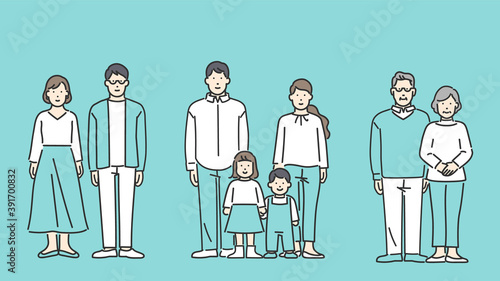 夫婦・家族の全身イラスト　シンプルタッチ