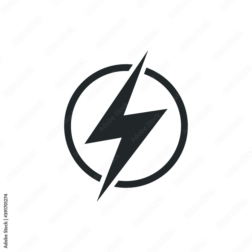 Lightning bolt in the circle graphic icon. Energy sign isolated on white background. Electric power symbol. Lightning bolt icon. Lightning, electric power vector logo. Lightning bolt in the circle graphic icon. Energy sign isolated on white background. Electric power symbol. Lightning bolt icon. Lightning, electric power vector logo.