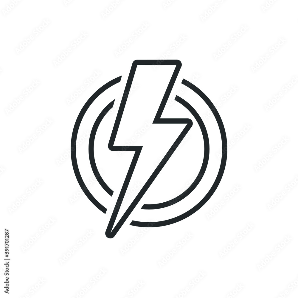 Lightning bolt in the circle graphic icon. Energy sign isolated on white background. Electric
