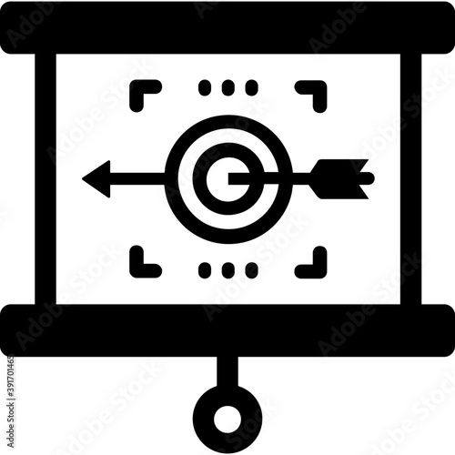 
A dartboard with targeting arrow on projector screen
