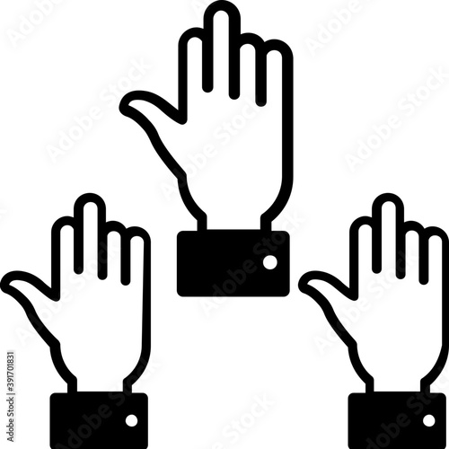 
Three hands up, ready to join concept
