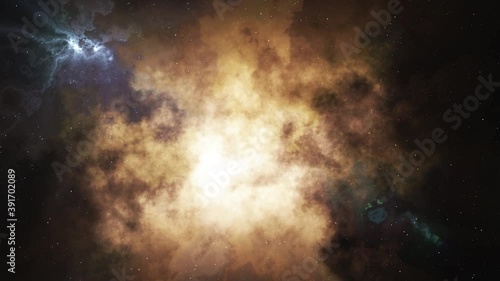 Seamless looping animation of space flight to a beautiful nebula photo