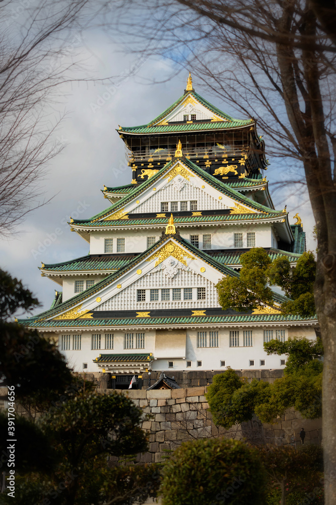 Osaka Castle with cloudy sky in winter season Osaka Castle with cloudy sky in winter season