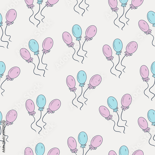 Seamless pattern with hand drawn three of the balloon on a light background. Doodle, simple outline illustration. It can be used for decoration of textile, paper and other surfaces.