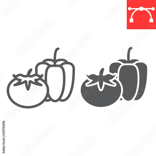 Vegetables line and glyph icon, bell pepper and tomato, vegetables sign vector graphics, editable stroke linear icon, eps 10.