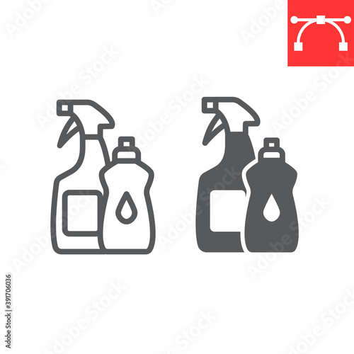 Cleaning products line and glyph icon, hygiene and chemical, household cleaner products sign vector graphics, editable stroke linear icon, eps 10.