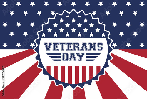 happy veterans day celebration card with usa flag in seal lace