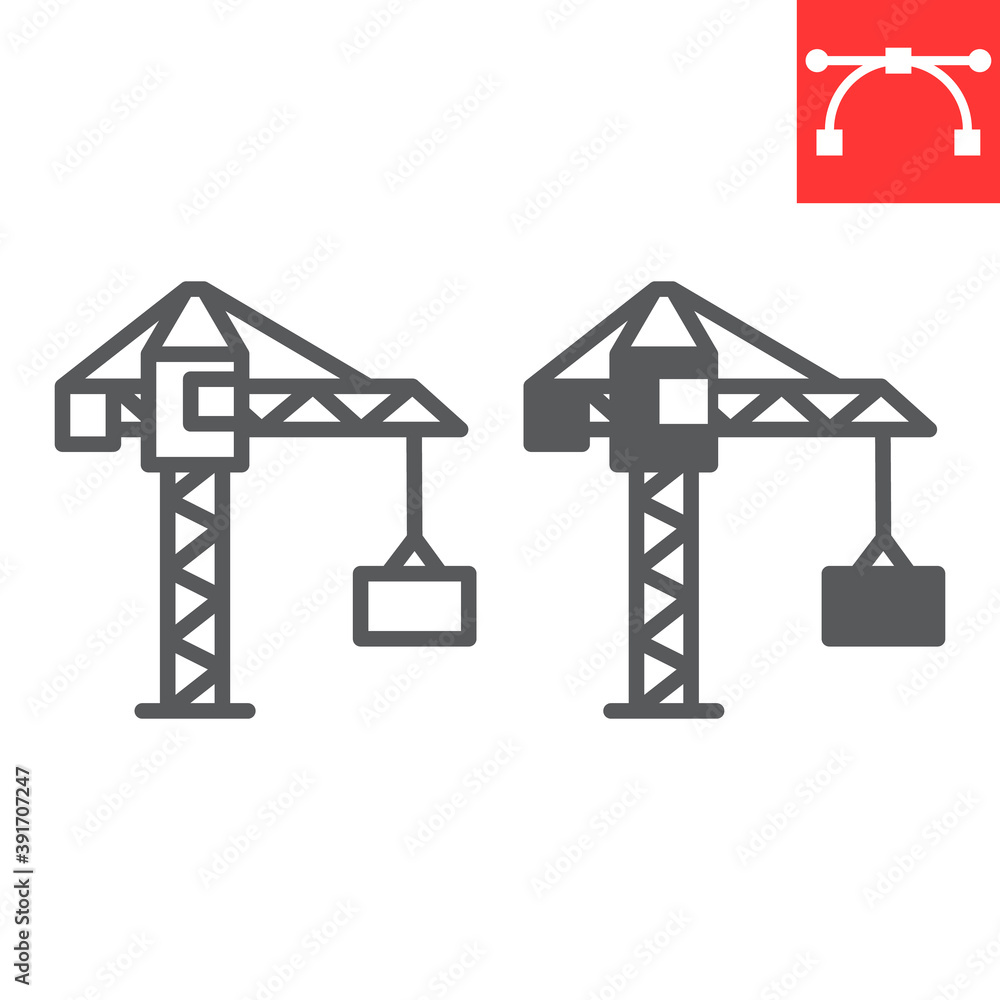 Construction crane line and glyph icon, construction and industry, building crane sign vector graphics, editable stroke linear icon, eps 10. Construction crane line and glyph icon, construction and industry, building crane sign vector graphics, editable stroke linear icon, eps 10.