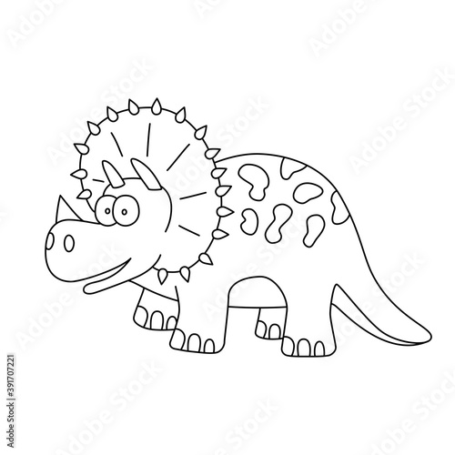 Cute dinosaur. Dino triceratops. Hand drawn vector illustration for coloring books and prints