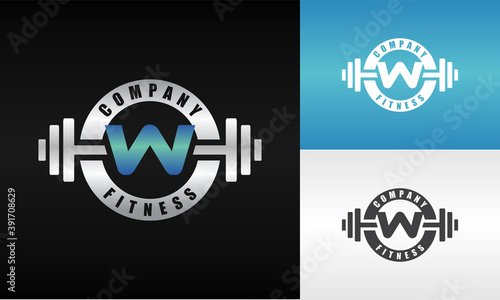 letter W fitness emblem logo