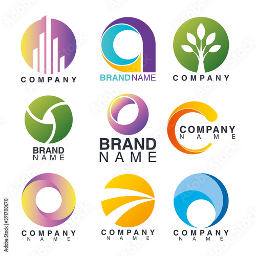 bundle of nine set brand company emblems