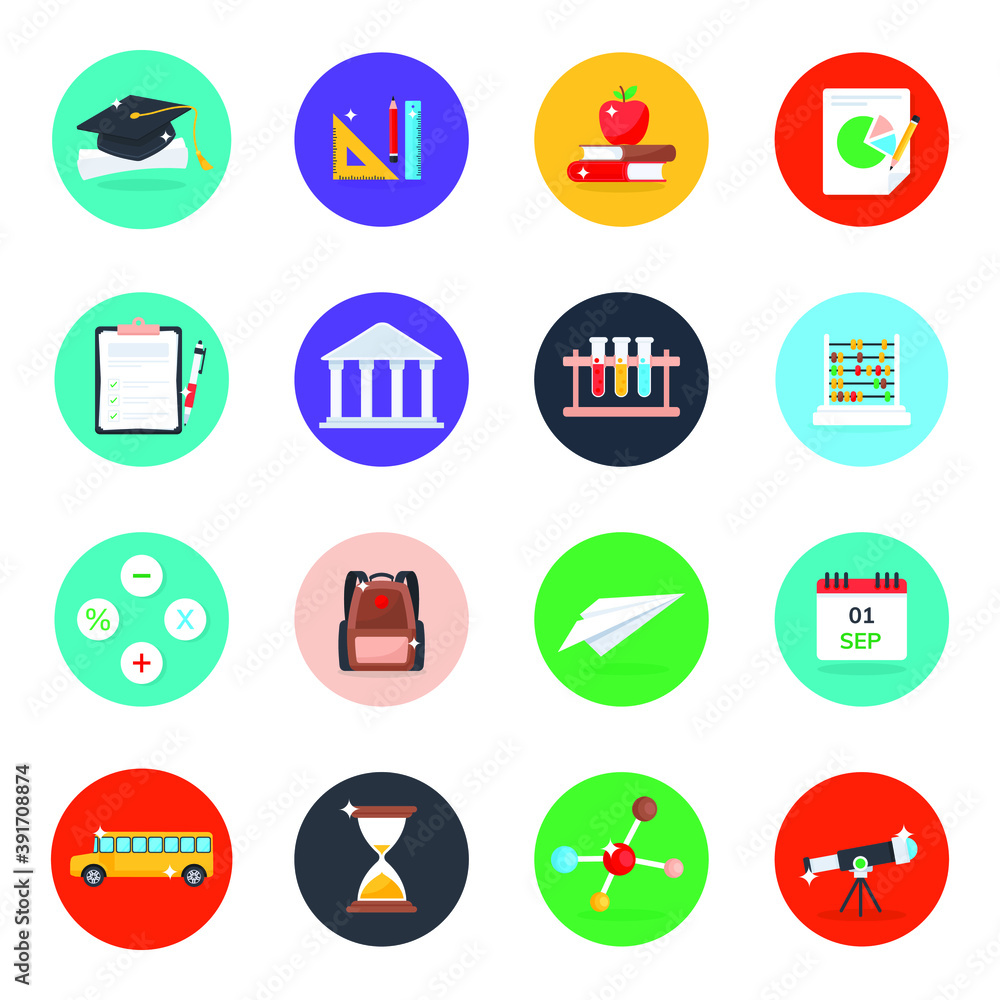 Educational Accessories Icons in Flat Rounded Style Pack
Educational Accessories Icons in Flat Rounded Style Pack