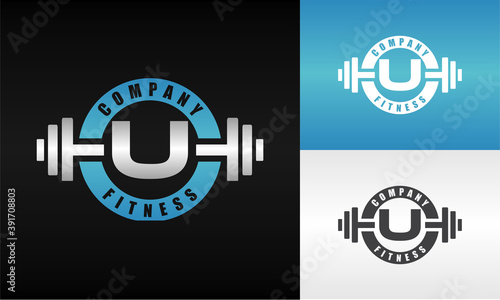 letter U fitness emblem logo
