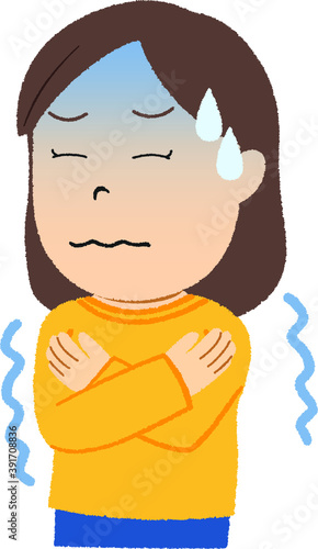 寒気を感じる女性のイラスト
