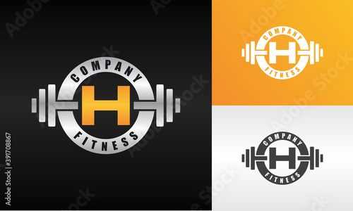 letter H fitness emblem logo