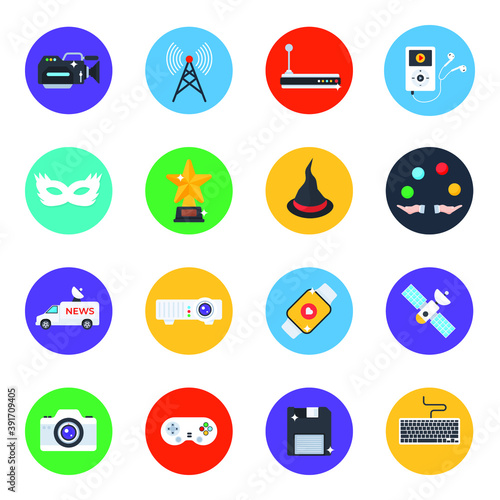 
Pack of Media and Entertainment Flat Icons 

