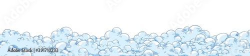 Hand drawn horizontal background with fluffy clouds. Banner with soap foam or curly cumulus. Natural panorama. Vector illustration of beautiful vintage cloudscape